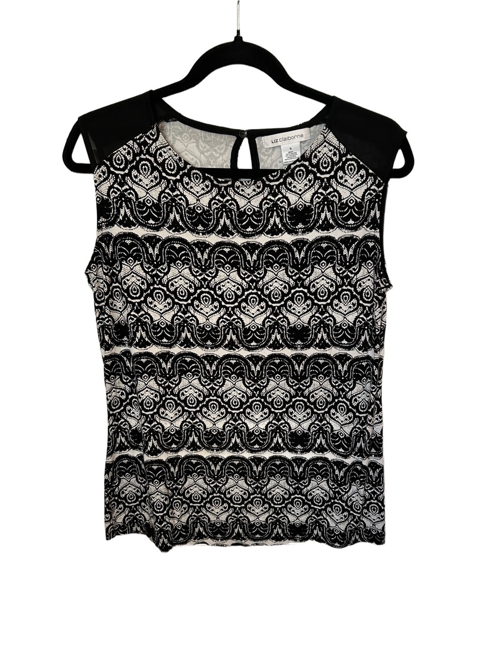Liz Claiborne Black & White Lace-Pattern Camisole.    Small.     154